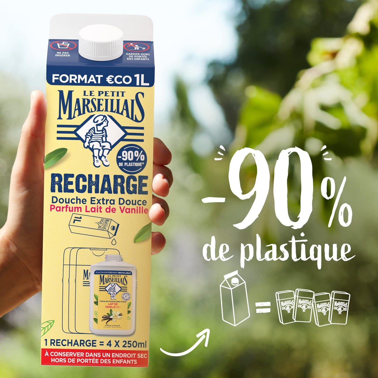 バニラ シャワークリーム 詰め替え 1000ml フランスのLPM「ル・プティ・マルセイユ (Le Petit Marseillais)」 Lait De Vanille 1L