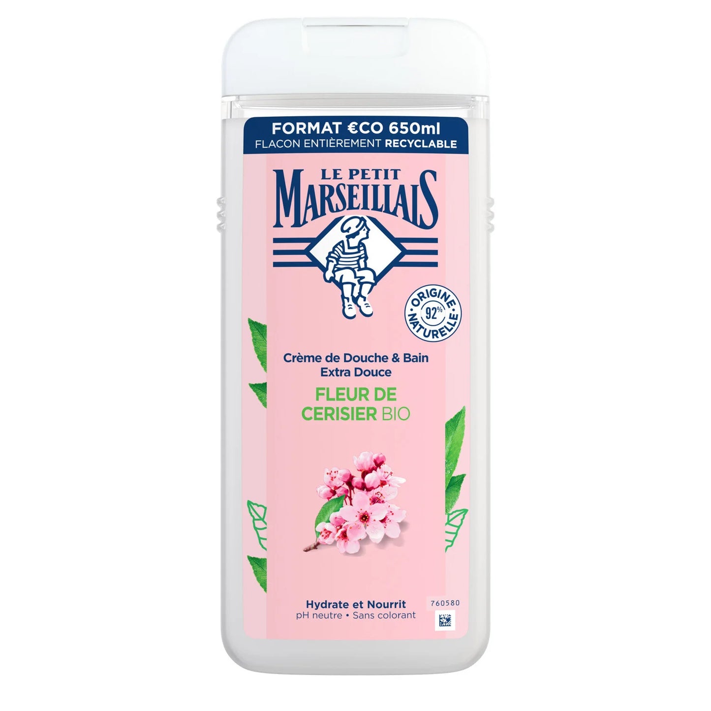 「サクラ」シャワークリーム 天然成分 92% フランスのLPM「ル・プティ・マルセイユ （Le Petit Marseillais）」 650ml ボディウォッシュ Fleur De Cerisier Bio