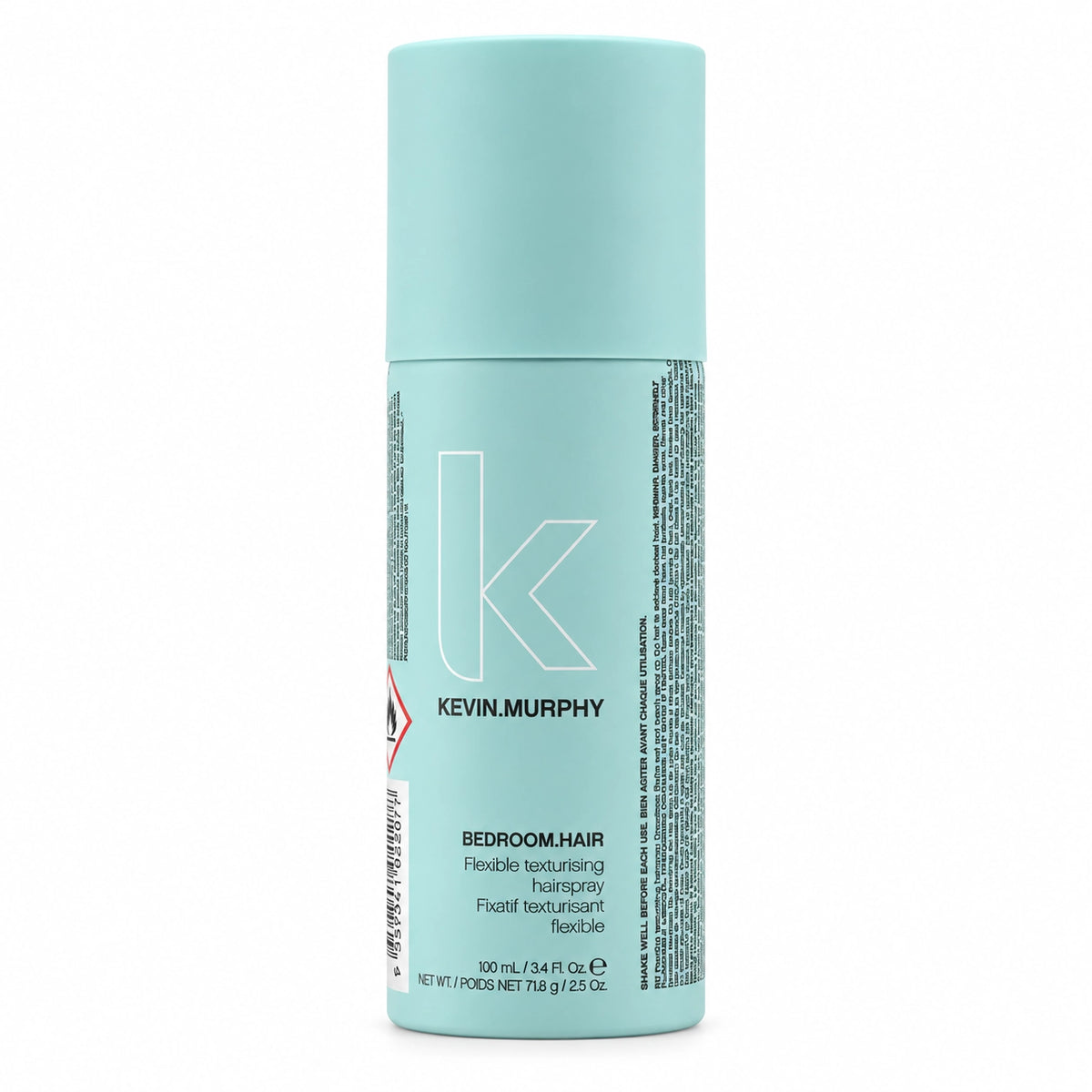 A light blue cylindrical bottle of Kevin Murphy Bedroom Hair Flexible Texturising Spray on a solid white background.

KEVIN.MURPHY ケビンマーフィー ベッドルームヘア 100ml ヘアスプレー