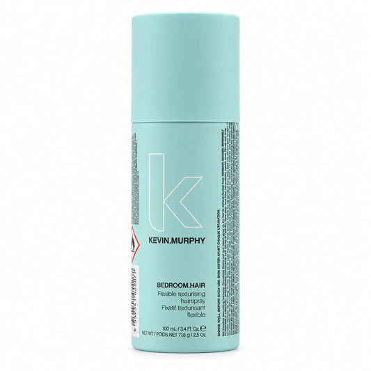 A light blue cylindrical bottle of Kevin Murphy Bedroom Hair Flexible Texturising Spray on a solid white background.

KEVIN.MURPHY ケビンマーフィー ベッドルームヘア 100ml ヘアスプレー