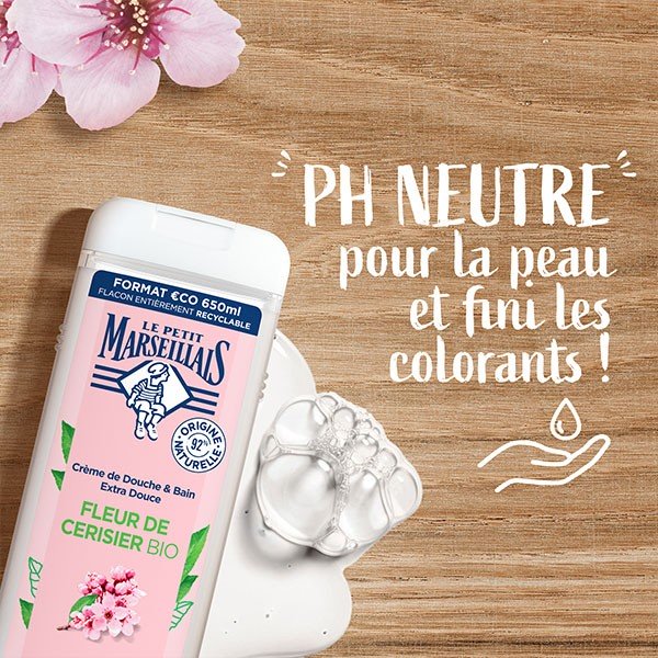 「サクラ」シャワークリーム 天然成分 92% フランスのLPM「ル・プティ・マルセイユ （Le Petit Marseillais）」 650ml ボディウォッシュ Fleur De Cerisier Bio