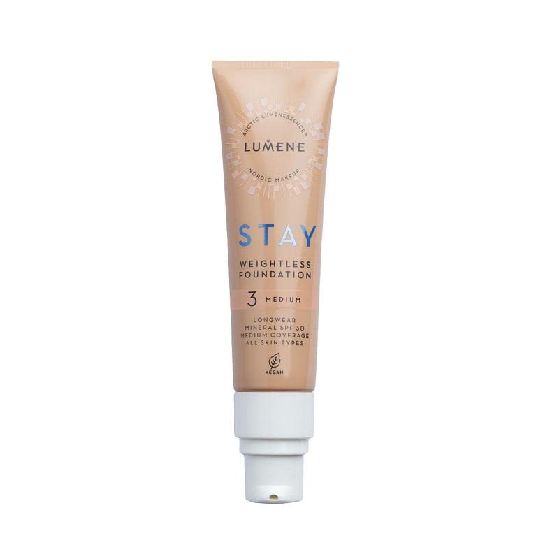 Lumene ルメネ ビーガン ロング・ウェア 軽い ファンデーション STAY Longwear Weightless Foundation 3 ミーディアム 全肌 SPF30-30ml “3 Medium” - All Skin Types - 30ml - SPF30 - Vegan