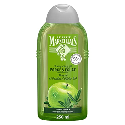 Le Petit Marseillais Shampooing Force & E0mlat Tous Types deCheveux Pomme Bio & Feuille D'Olivier Bio, 250ml